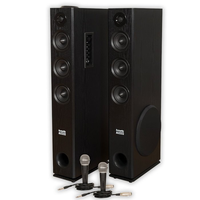 Acoustic Audio TSi350 Bluetooth Powered Floorstanding Tower Home Multimedia Speaker Pair and Mics TSi350M2 N4
