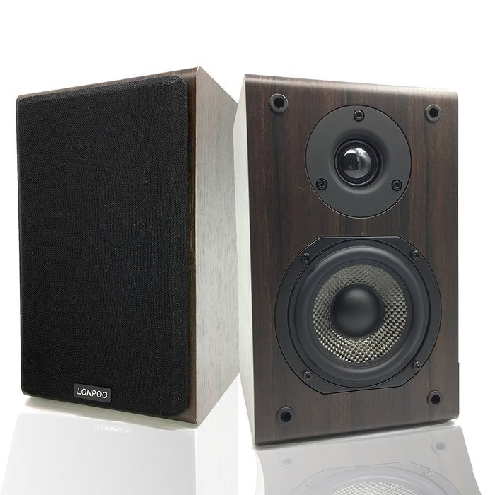 LONPOO 05BT Mini Bluetooth Bookshelf Speaker 30W *2 Classic Wooden Loudspeaker with Carbon Fiber Woofer and Silk... N5