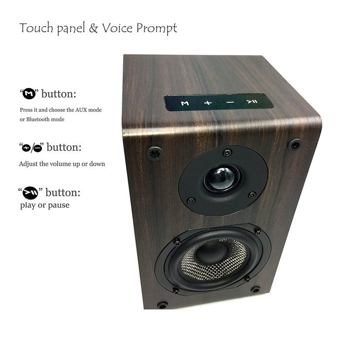LONPOO 05BT Mini Bluetooth Bookshelf Speaker 30W *2 Classic Wooden Loudspeaker with Carbon Fiber Woofer and Silk... N6