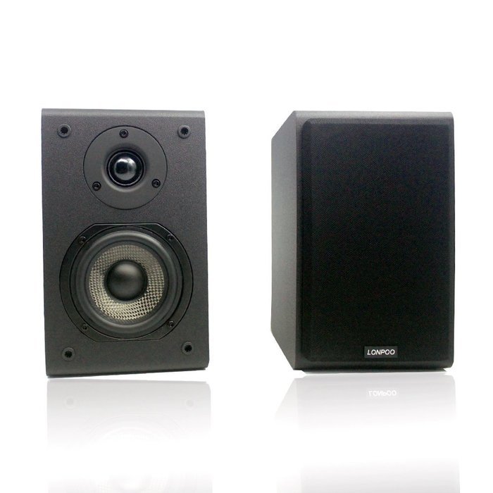 LONPOO Professional Basic Bookshelf Speaker 2-Way 75W2 Classic Wooden Loudspeaker with 4-Inch Carbon Fiber Woofer... N6