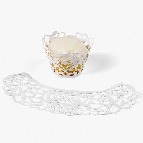 White Laser Cut Cupcake Collars Wrappers (2-Pack of 24) N2