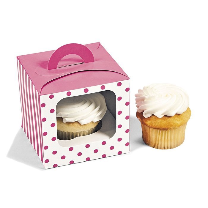 1 X Candy Pink Polka Dot Cupcake Boxes (12 pc)
