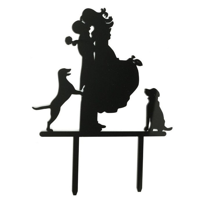 Aisila Acrylic Bride and Groom Pets Two Dogs Cake Topper Black