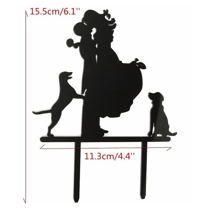 Aisila Acrylic Bride and Groom Pets Two Dogs Cake Topper Black N2