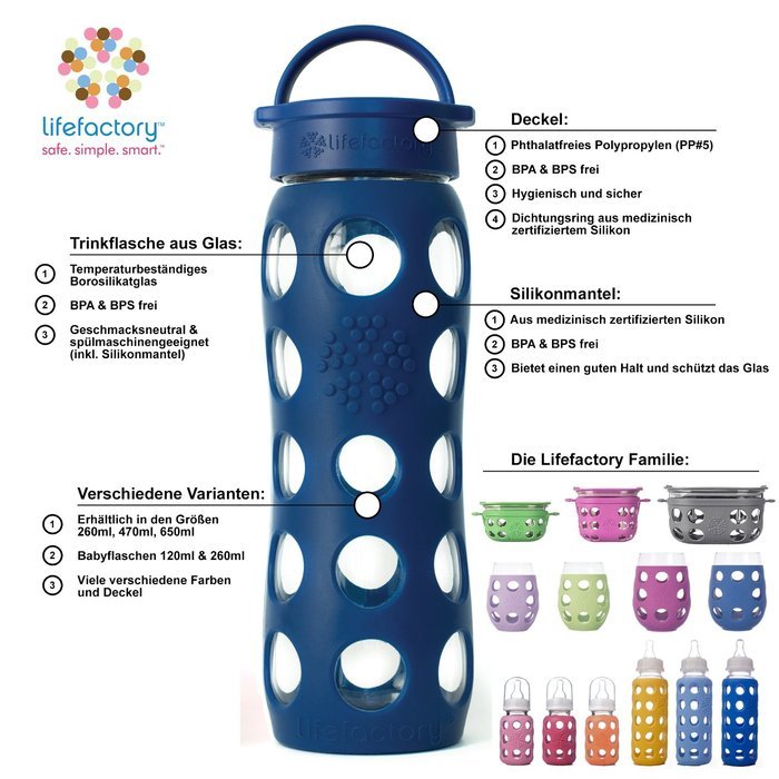 Lifefactory 22-Ounce BPA-Free Glass Water Bottle with Leakproof Cap & Silicone Sleeve, Transparent N8