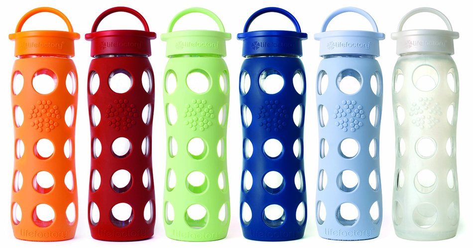 Lifefactory 22-Ounce BPA-Free Glass Water Bottle with Leakproof Cap & Silicone Sleeve, Transparent N9