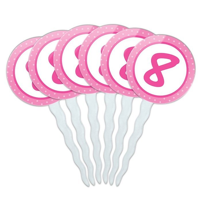Set of 6 Cupcake Picks Toppers Decoration Birthday Party Pink Dots - 21 Twenty One N16