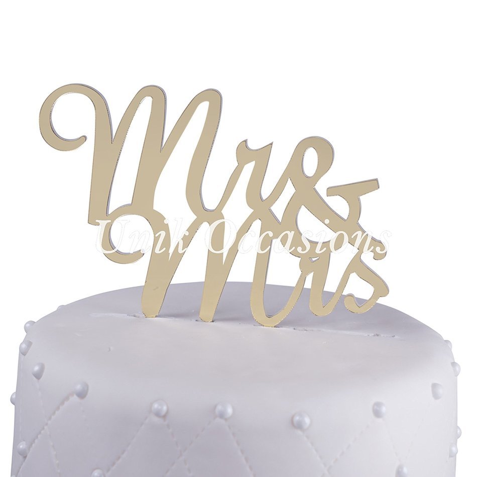 Gold Mirror Acrylic "Mr & Mrs" Cake Topper