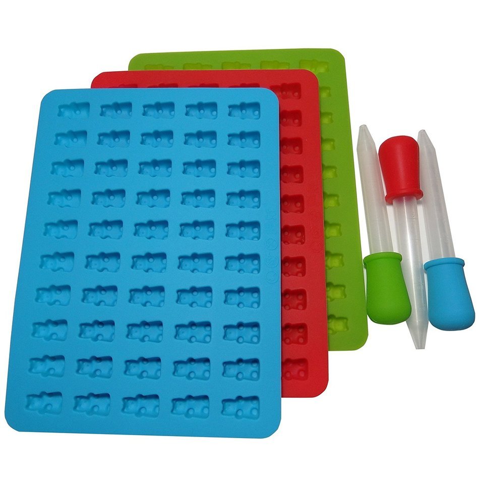 3 Pack - Candy Making Molds Gummy Bear Molds, BONUS 3 Droppers N5