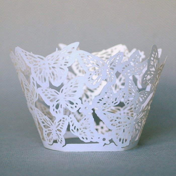 12Pcs Pearly Paper Butterfly Design Vine Lace Cup Cake Decorations Home Party N2
