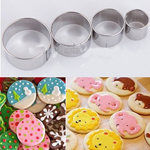 4Pcs Stainless Steel Round Circle Cookie Fondant Cake Paste Mold Cutter Tool #T N2