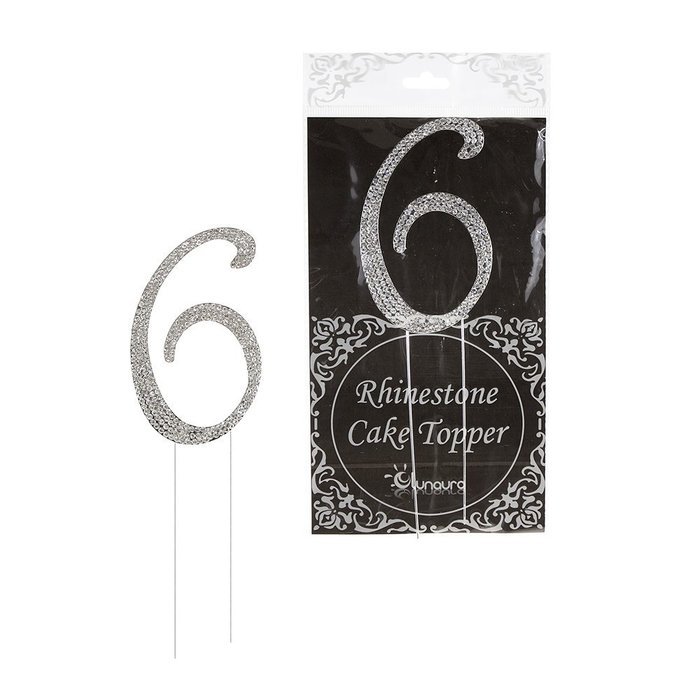 Lunaura - Sparkling Rhinestone Number Cake Topper - 6