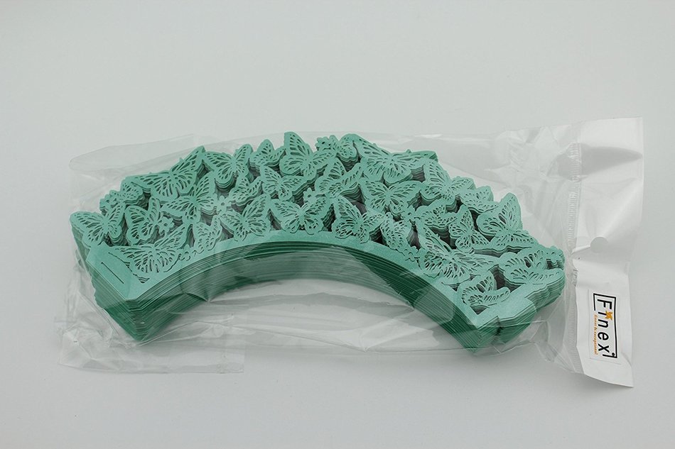 Finex&reg; 100pcs *Butterfly* Wedding Cupcake Liner Wrappers Muffin Wrapper Paper Baking Party Decoration (Blue) N9