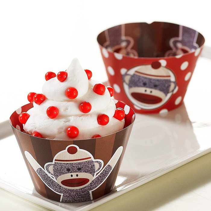 Sock Monkey Party Supplies - Reversible Cupcake Wrappers