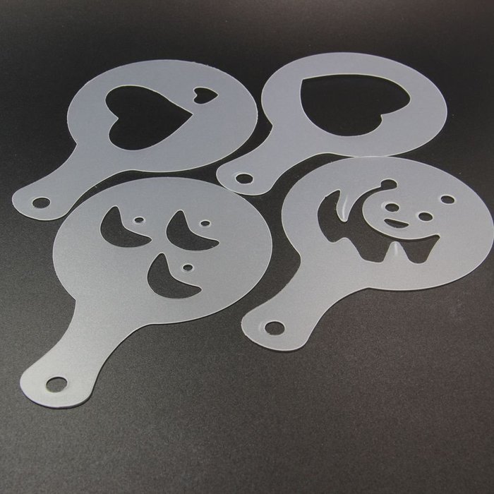 Coffee Stencils Latte Art Cappuccino Plastic Plate Template 22 Designs Decorating Tool + Mesh Shaker + Art Pen... N5
