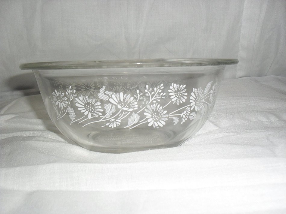 Vintage Pyrex Clear Glass Colonial Mist 1 Liter Mixing Nesting Batter Bowls USA