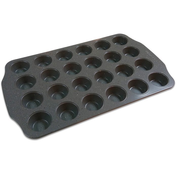 CasaWare Mini Muffin Pan 24 Cup Ceramic Coated Non-Stick (Silver Granite) N2