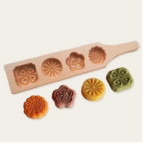 Astra shop Mini Wooden Chinese Mid-autumn Festival Mooncake Mold Making 4 Traditional Flower Shape Moon Cakes N2