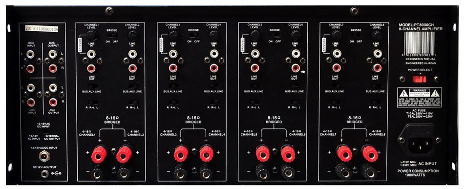 PYLE PT8000CH Rack Mount 8000-Watt 8 Channel Stereo/Mono Amplifier N6
