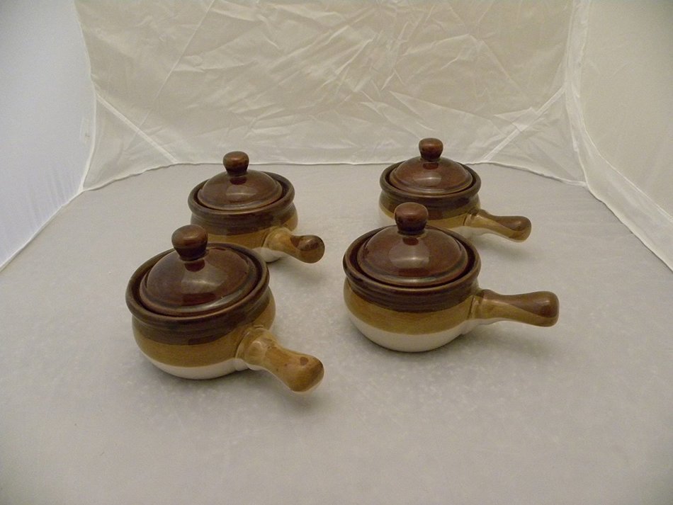 Four Covered Soup Crocks