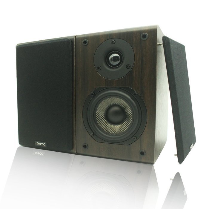 LONPOO 05BT Mini Bluetooth Bookshelf Speaker 30W *2 Classic Wooden Loudspeaker with Carbon Fiber Woofer and Silk... N8