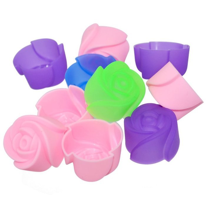 10PCS Rose Flower Mini Cupcake Silicone Baking Molds Ice Chocolate Jello #JHJYS N4