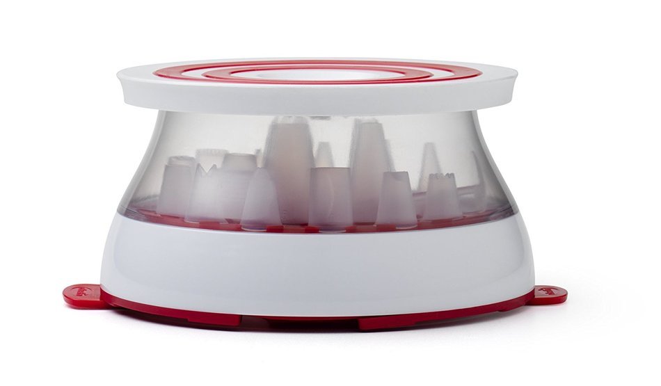 Chef'n Turntable Rotating Cake Stand Decorating Kit With 16 Decorating Tips, Coupler and Flower Nail N6
