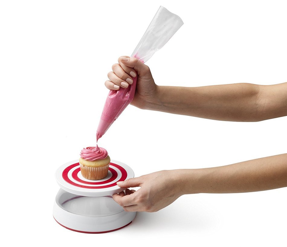 Chef'n Turntable Rotating Cake Stand Decorating Kit With 16 Decorating Tips, Coupler and Flower Nail N8