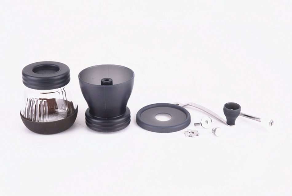 Manual Coffee Grinder with Ceramic Burr, Glass Jar and Storage Lid in Black