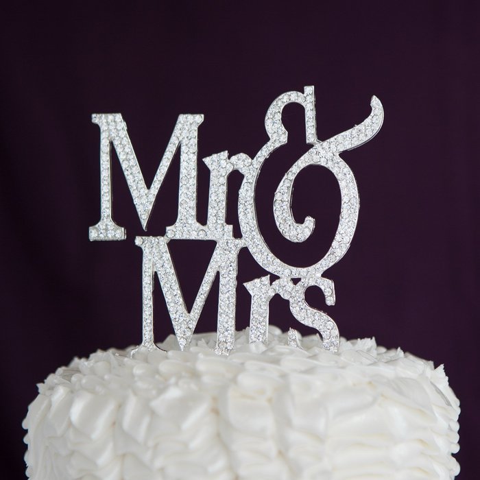 Mr & Mrs Wedding Cake Topper, Modern Monogram Decoration, Silver Crystal Rhinestone N5