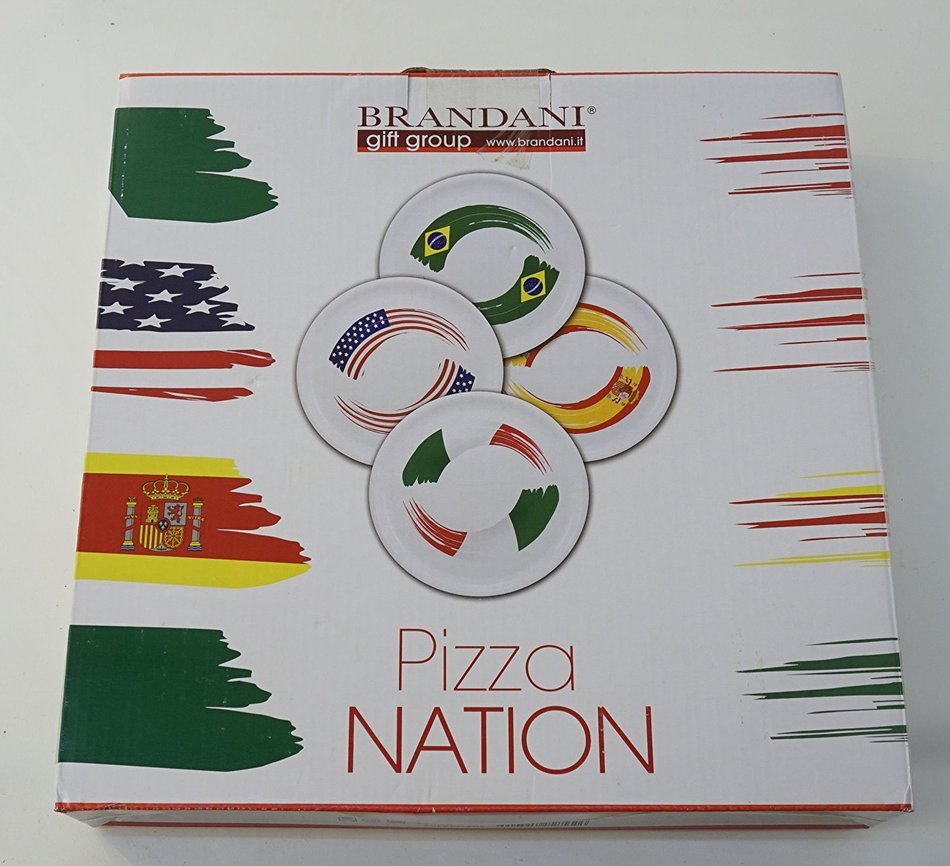 Brandani: "Pizza Nation" Set of 4 Pizza Plates [ Italian Import ] N3