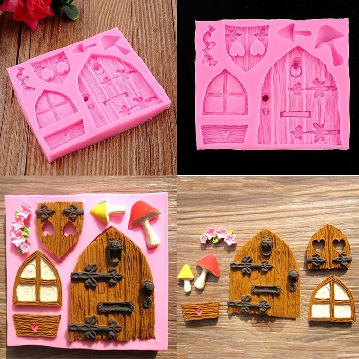 HUAL House Cartoon Door Mushroom Cake Decor Fondant Mould Chocolate Mold Tool