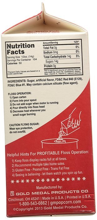 Gold Medal 3202 Pink Vanilla Flossugar, 1/2 Gallon Carton N20