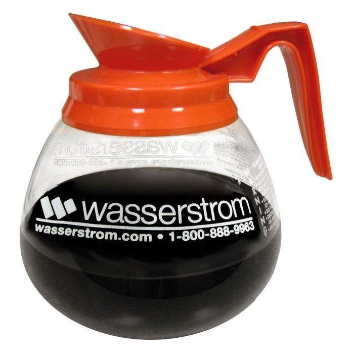 Bloomfield 4H-DCF15388O24 Orange Handle Glass Pot w/ Wasserstrom Logo