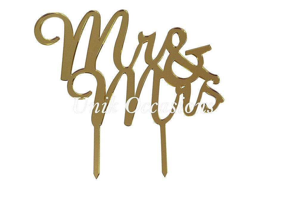 Gold Mirror Acrylic "Mr & Mrs" Cake Topper N2