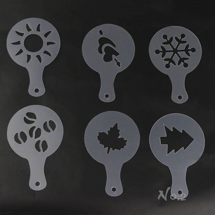 No.2 Warehouse Coffee Stencils Latte Art Cappuccino Plastic Plate Template 22 Designs Decorating Tool + Mesh Shaker... N6