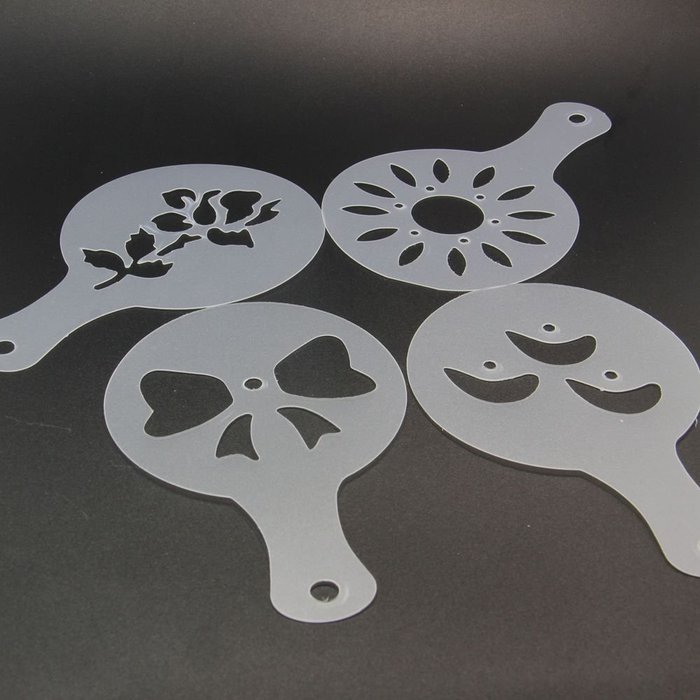 Coffee Stencils Latte Art Cappuccino Plastic Plate Template 22 Designs Decorating Tool + Mesh Shaker + Art Pen... N7