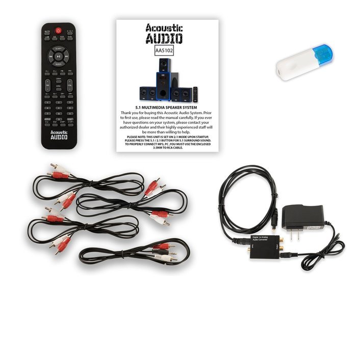 Acoustic Audio AA5102 Home Theater 5.1 Speaker System with USB Bluetooth and Optical Input