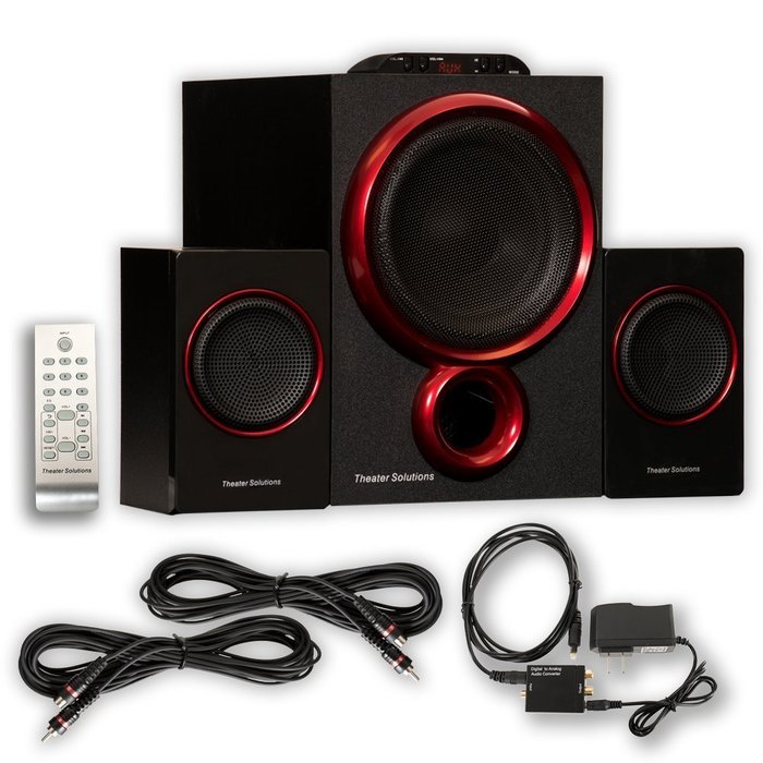 Theater Solutions TS212 Powered 2.1 Speaker System with Digital Input and 2 Extension Cables