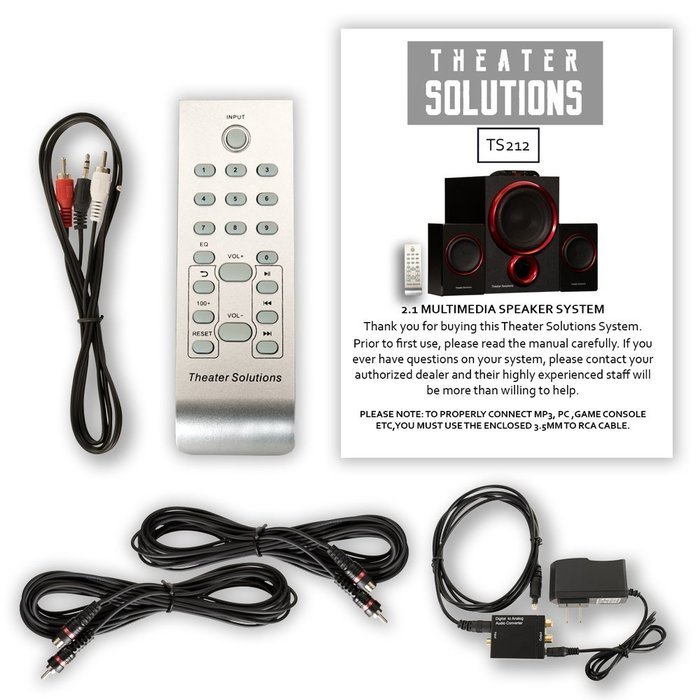 Theater Solutions TS212 Powered 2.1 Speaker System with Digital Input and 2 Extension Cables N2