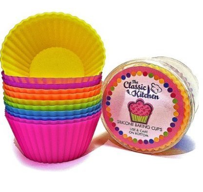 Silicone Baking Cups - Set of 24 Cupcake Liners - Six Vibrant Muffin Molds (12 Round Standard Size) N5