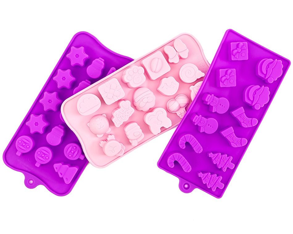 Christmas Candy Molds by Sylvia's Healthy, BPA-Free Non-Stick, 3-Pack of 2 Christmas and 1 Cute Shape Trays, Make... N6