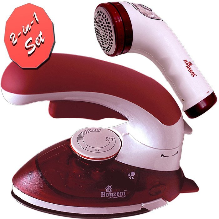 Travel Steam Iron & Fabric Shaver Set by Houzem&trade; Compact, Lightweight Design &ndash; Stainless Steel, Non-Stick, Anti-Drip... N4