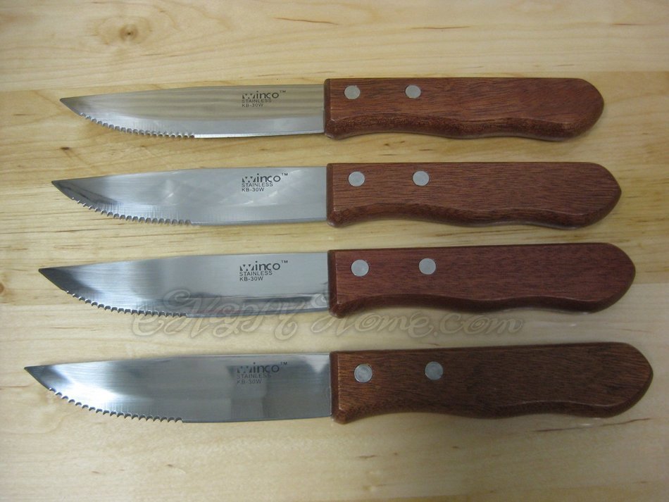 Winco KB-30W Steak Knives, Heavy-Duty Blade with Wood Handle N2