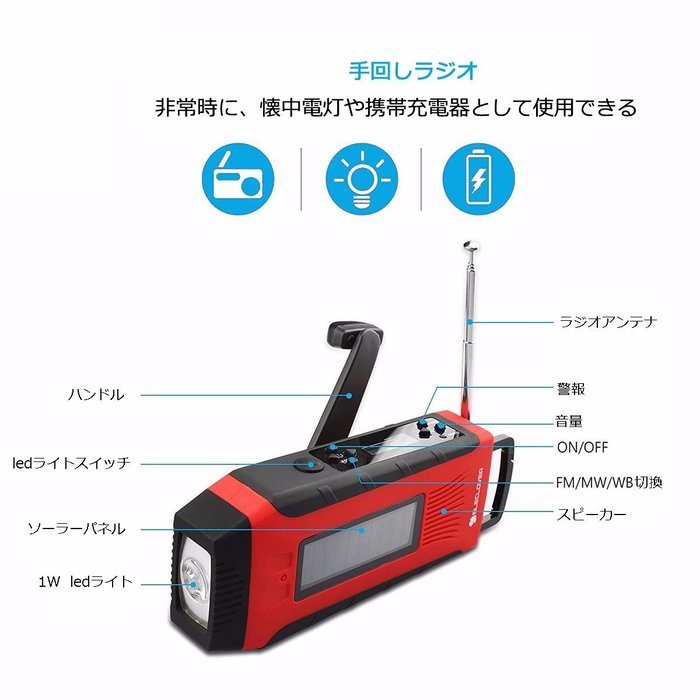OUTERDO Dynamo Emergency Survival Solar Hand Crank Self Powered AM/FM/NOAA Weather Radio, LED Flashlight,Phone... N29