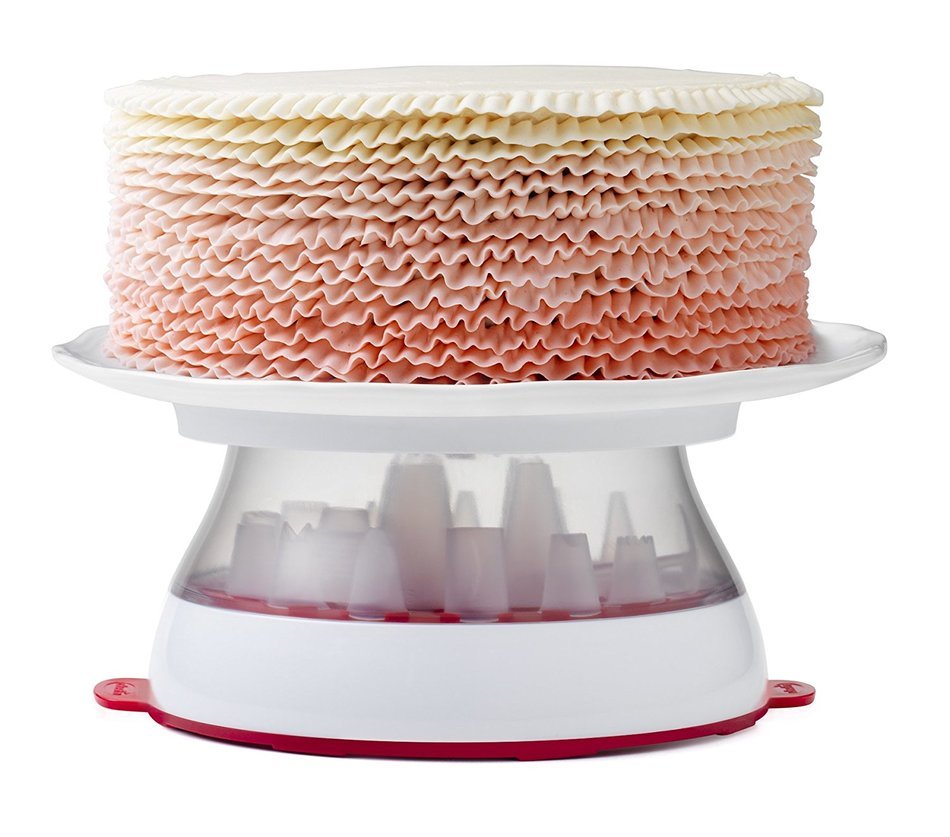 Chef'n Turntable Rotating Cake Stand Decorating Kit With 16 Decorating Tips, Coupler and Flower Nail N10