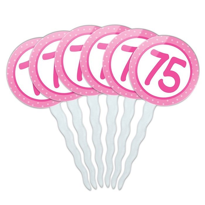 Set of 6 Cupcake Picks Toppers Decoration Birthday Party Pink Dots - 21 Twenty One N23