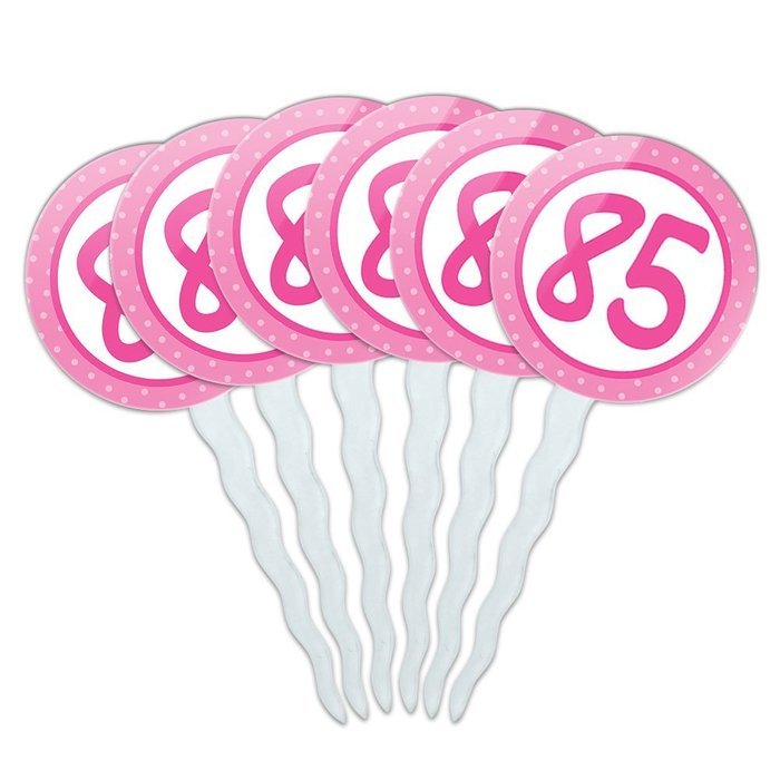 Set of 6 Cupcake Picks Toppers Decoration Birthday Party Pink Dots - 21 Twenty One N24