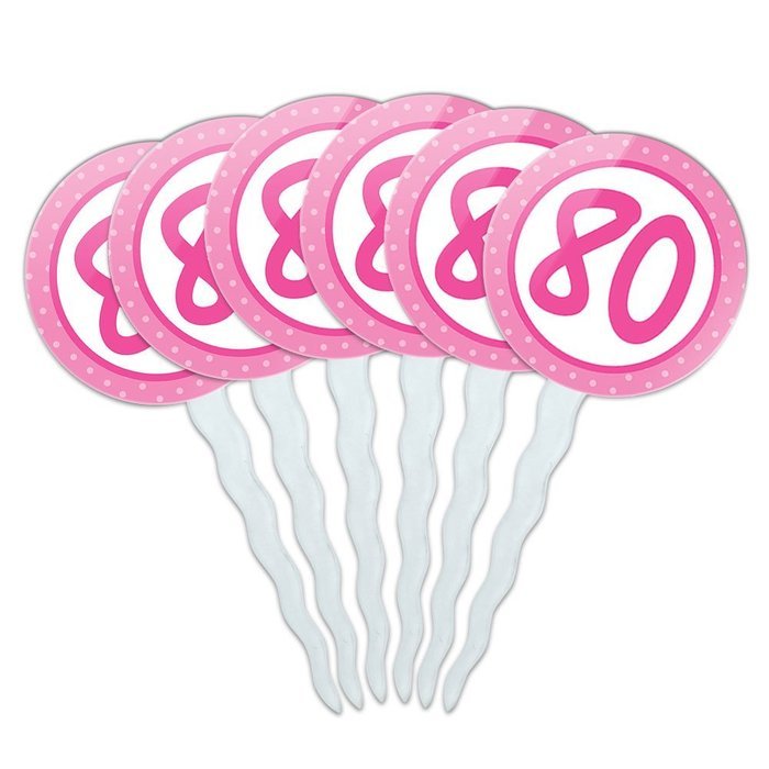 Set of 6 Cupcake Picks Toppers Decoration Birthday Party Pink Dots - 21 Twenty One N28