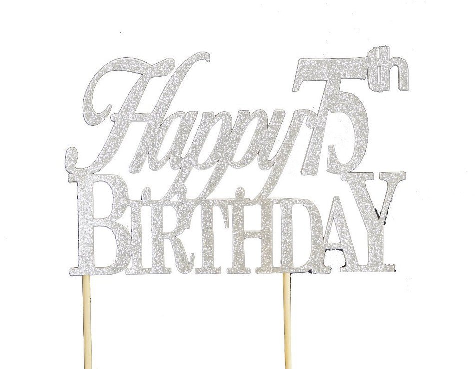 All About Details Silver Happy-75th-birthday Cake Topper N2